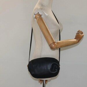 Christian Dior Shoulder Bag Leather Black Gold Auth